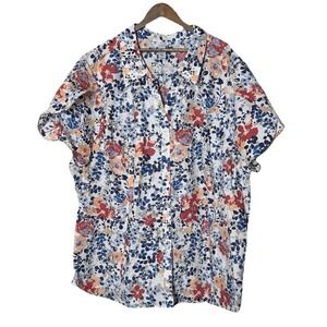 5X Only Necessities Multicolored Textured Floral Top Short Sleeve Blouse Light